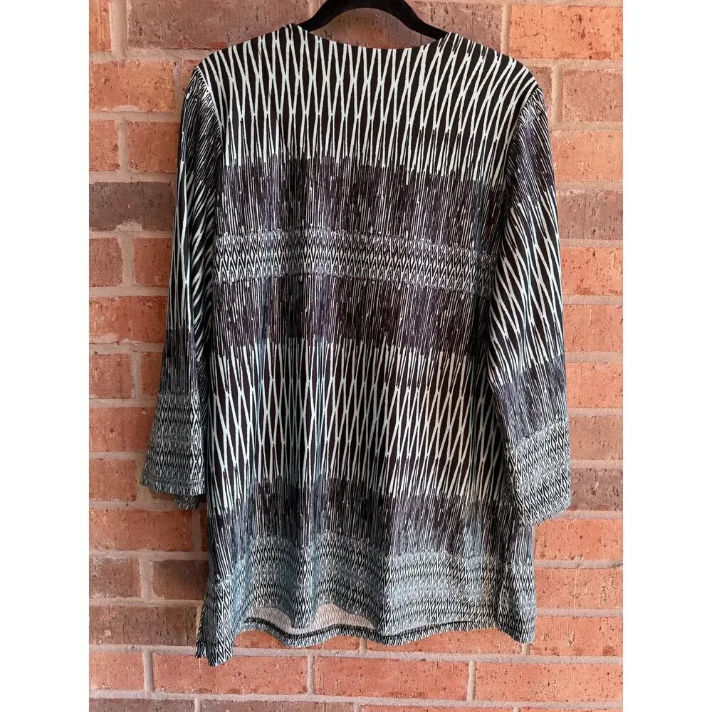 HG Twenty-Six Women's Black White Stretch V-Neck 3/4 Sleeve Tunic Blouse Size 2X - Picture 2 of 4